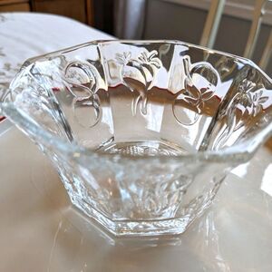 Vintage Ramekin Bowl MCM Glass Octagon 4 inch Embossed Fruits Vegetables 1950s